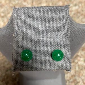 Genuine Jade stud pierced earrings w/925 prongs with bag